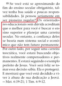 Testemunhas de Jeová JW e Universidade - Orientação de 2012