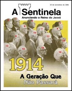 Capa de "A Sentinela", de 15/11/1984, com 16 representantes da "geração" de 1914.