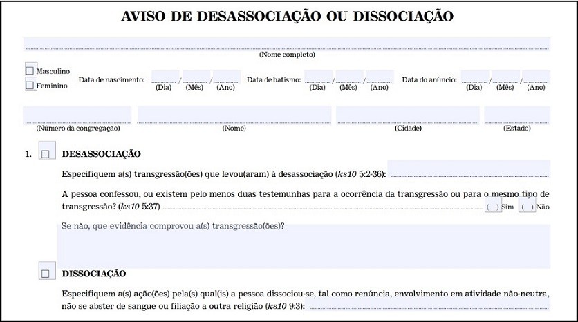 Formulário Desassociação JW